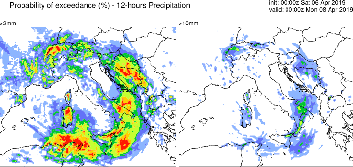 Probabilità pioggia domenica 7 Aprile 2019