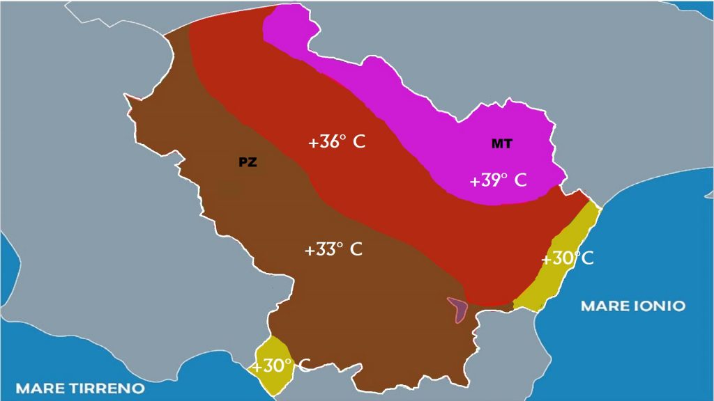 Temperature previste per domenica 23 giugno.