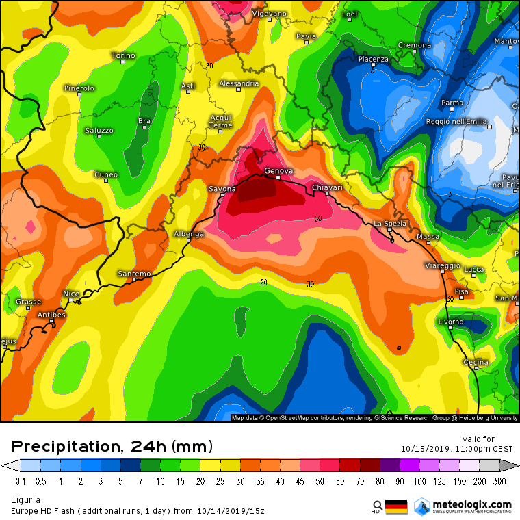 Precipitazioni Liguria 15 Ottobre