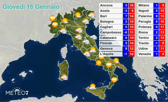 Previsioni Giovedì 16 Gennaio 2020 Previsioni Giovedì 16 Gennaio 2020