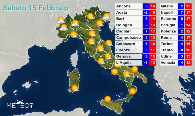 Previsioni Sabato 15 Febbraio 2020 Previsioni Sabato 15 Febbraio 2020