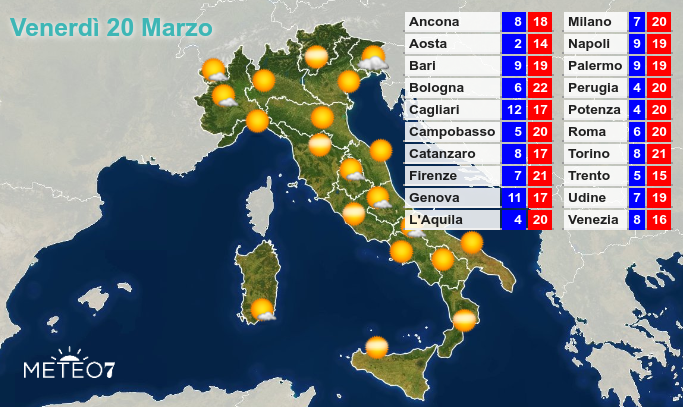 Previsioni Italia Venerdì 20 Marzo 2020 Previsioni Italia Venerdì 20 Marzo 2020