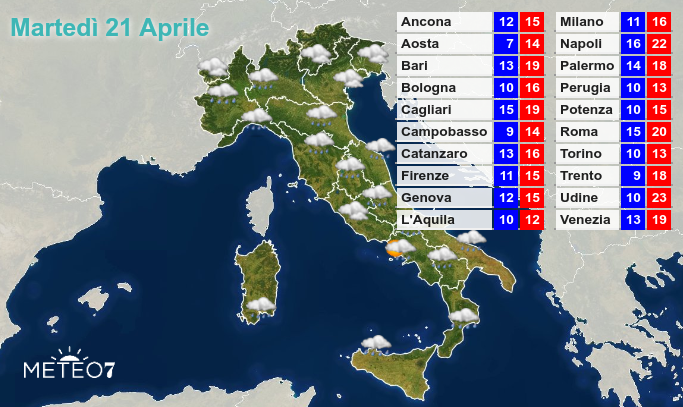 Previsioni Italia Martedì 21 Aprile 2020 Previsioni Italia Martedì 21 Aprile 2020