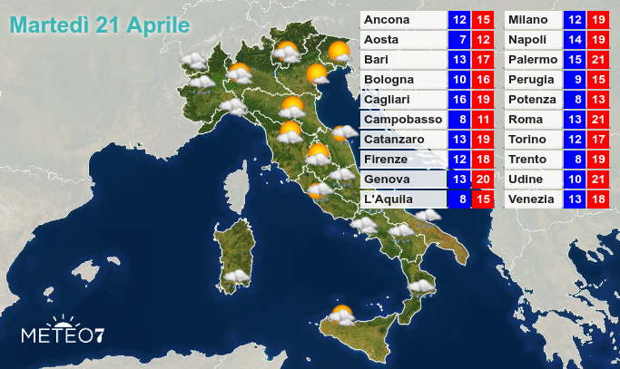 Previsioni Italia Martedì 21 Aprile 2020 Previsioni Italia Martedì 21 Aprile 2020