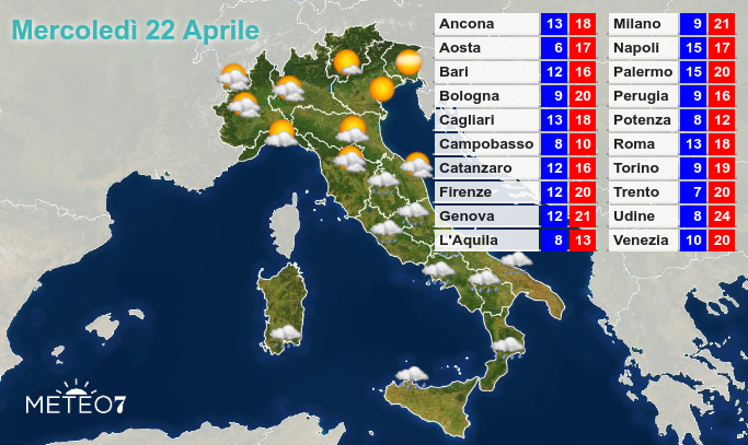 Previsioni Italia Mercoledì 22 Aprile 2020 Previsioni Italia Mercoledì 22 Aprile 2020