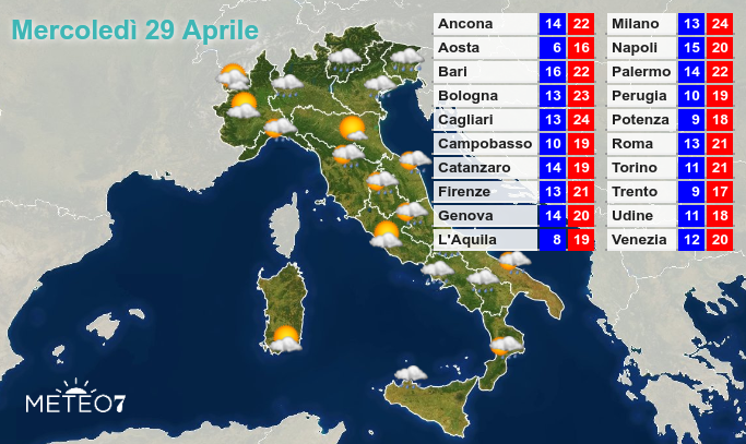 Previsioni Italia Mercoledì 29 Aprile 2020 Previsioni Italia Mercoledì 29 Aprile 2020