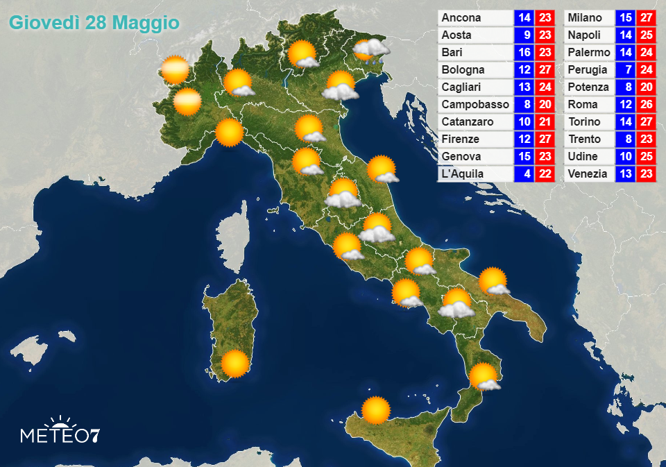 Previsioni Italia Giovedì 28 Maggio 2020