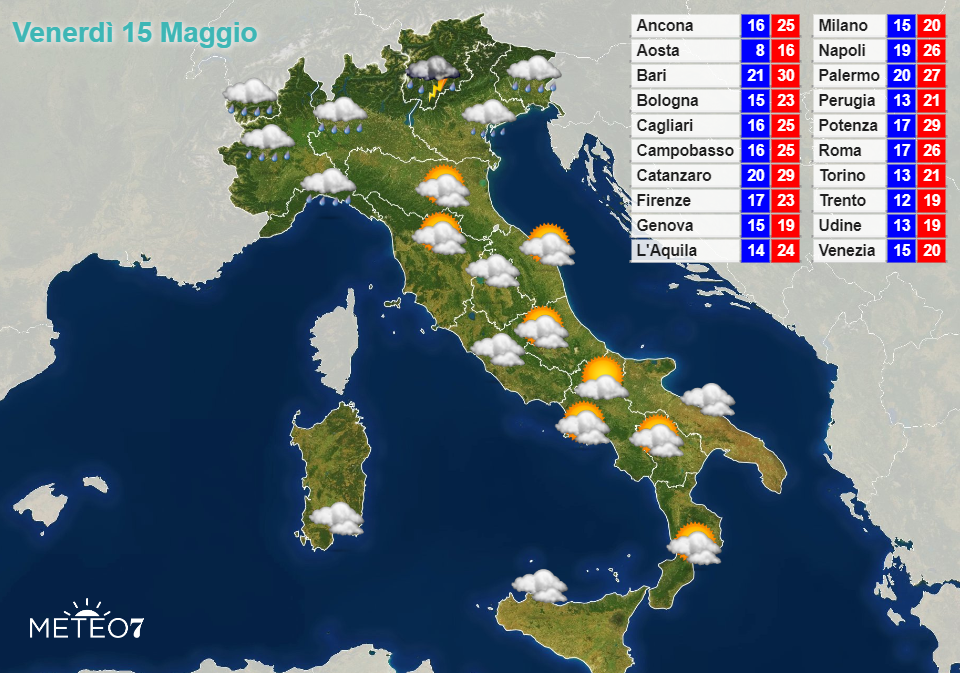Previsioni Italia Venerdì 15 Maggio 2020