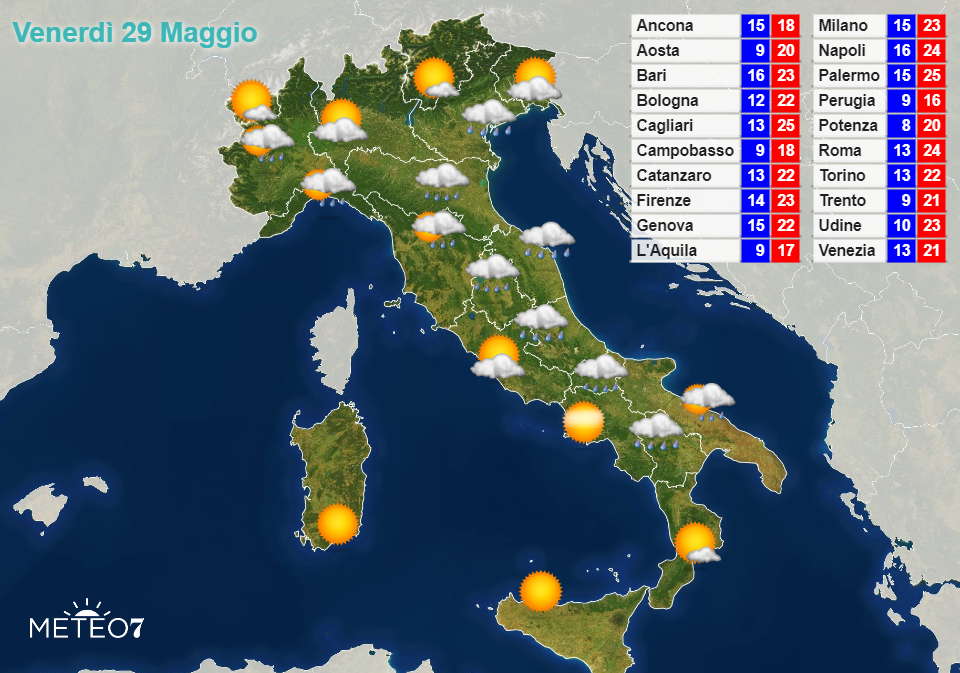 Previsioni Italia Venerdì 29 Maggio 2020
