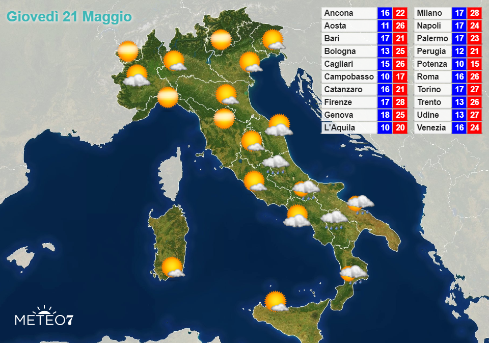 Previsioni Italia Giovedì 21 Maggio 2020 Previsioni Italia Giovedì 21 Maggio 2020
