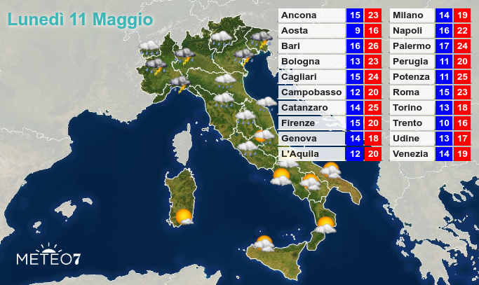 Previsioni Italia Lunedì 11 Maggio 2020