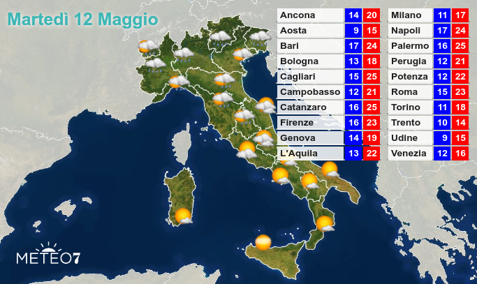 Previsioni Italia Martedì 12 Maggio 2020