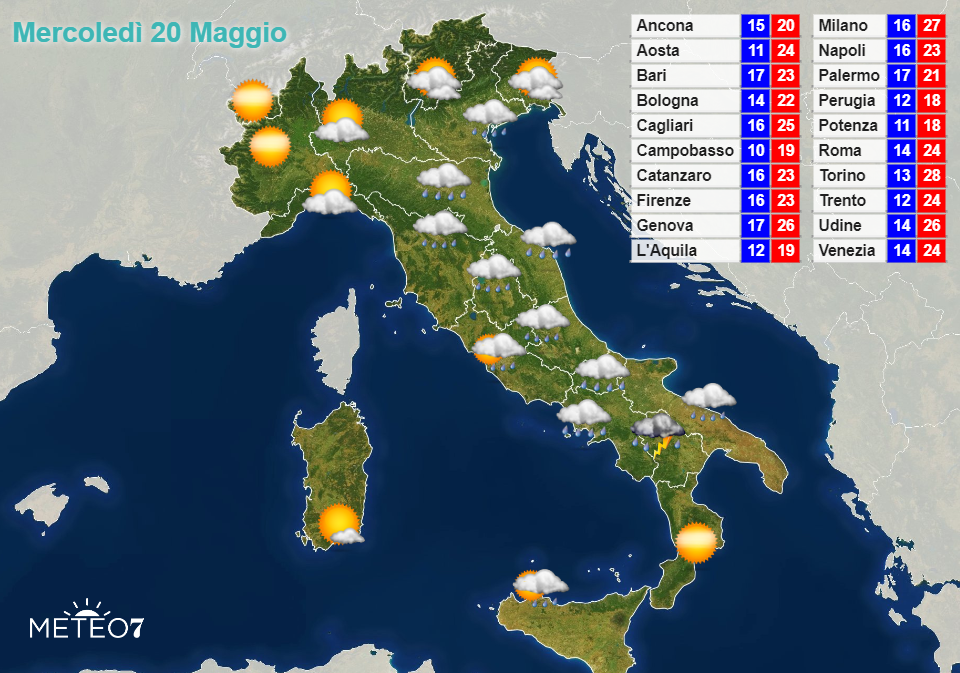 Previsioni Italia Mercoledì 20 Maggio 2020