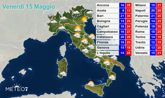 Previsioni Italia Venerdì 15 Maggio 2020 Previsioni Italia Venerdì 15 Maggio 2020