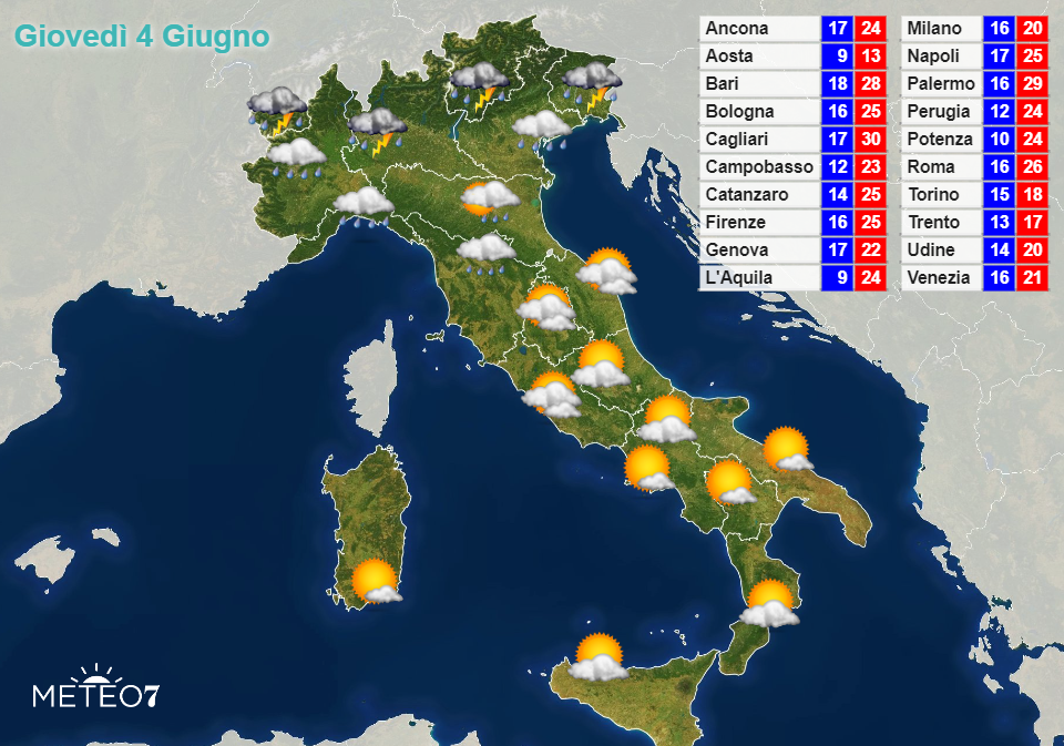 Previsioni Italia Giovedì 4 Giugno 2020 Previsioni Italia Giovedì 4 Giugno 2020