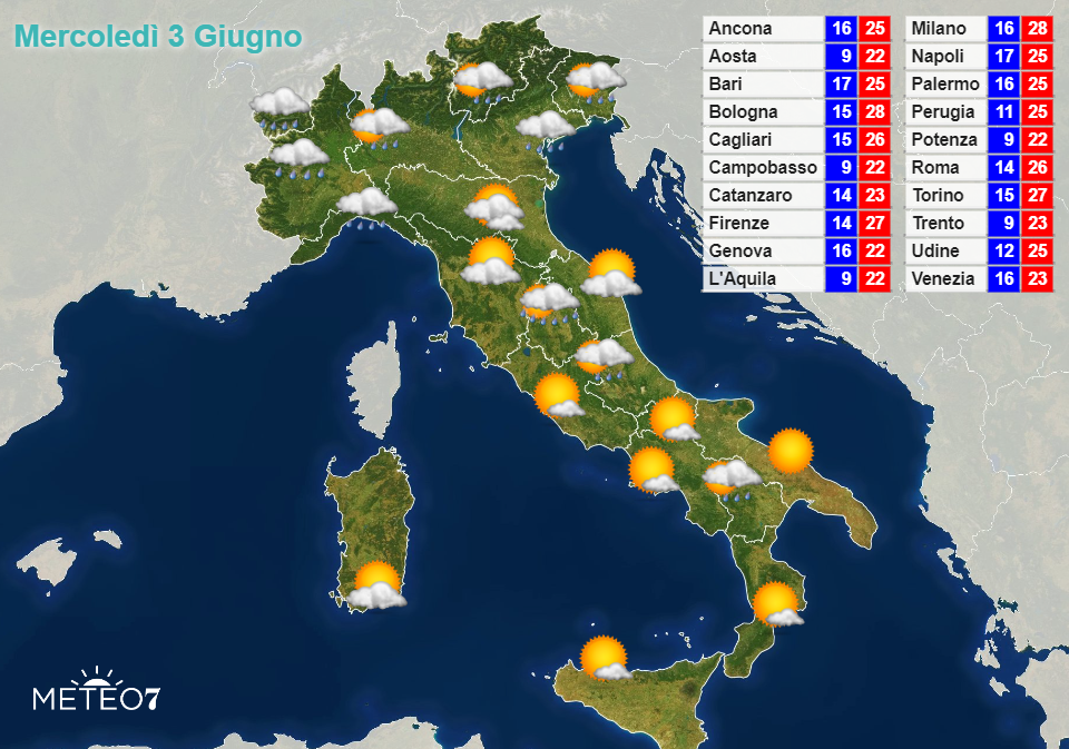 Previsioni Italia Mercoledì 3 Giugno 2020 Previsioni Italia Mercoledì 3 Giugno 2020