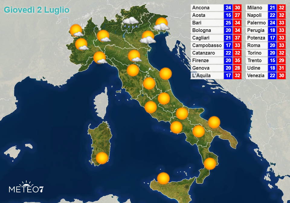 Previsioni Italia Giovedì 2 Luglio 2020