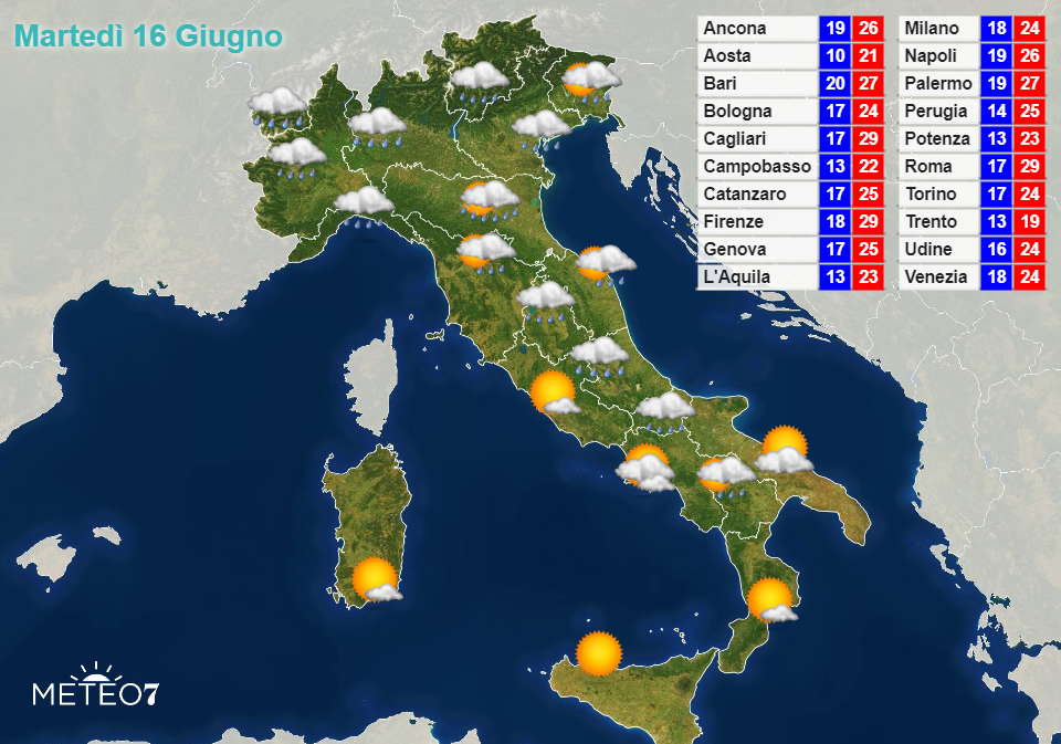 Previsioni Italia Martedì 16 Giugno 2020