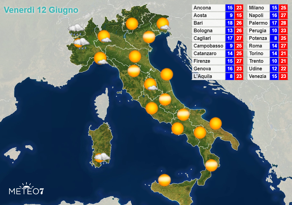 Previsioni Italia Venerdì 12 Giugno 2020